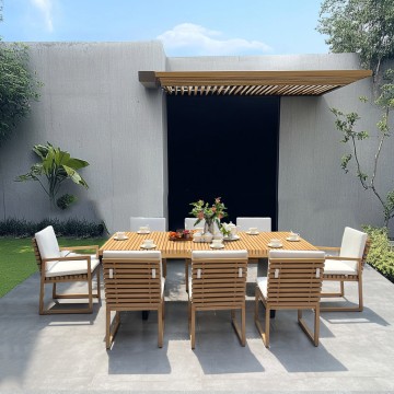9 piece wood outdoor garden furniture dining set