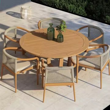 round wood bistro outdoor dining table for 6
