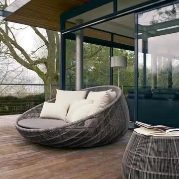 Round Patio Rattan Wicker Sun Bed Lounger Daybed