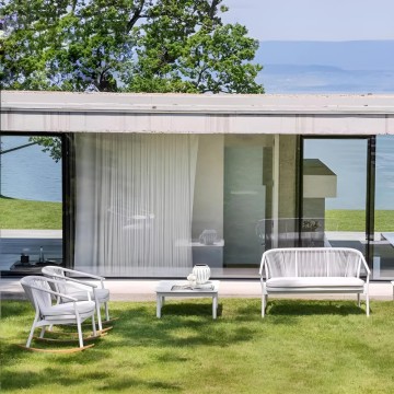 small size white aluminum frame rope outdoor furniture set