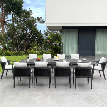 Modern Outdoor Aluminum Rope Woven Dining Chair Set