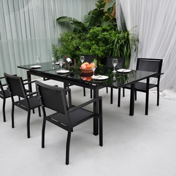 high end black extendable outdoor dining table