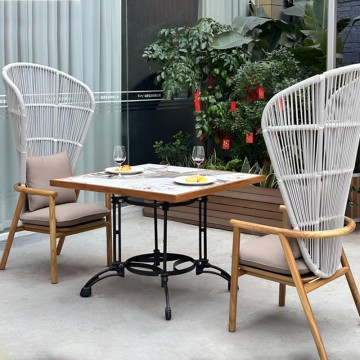 2 person Highback Rope Solid Wood outdoor dining set