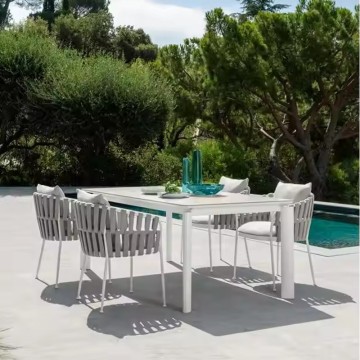 6 seater white rope outdoor dining table chairs set