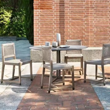 Villa round wood outdoor garden dining set