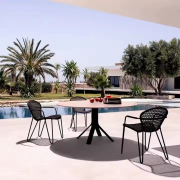 3 seater round marble top outdoor garden dining set