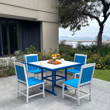 blue Wood-Plastic Outdoor Restaurant Tables and Chairs