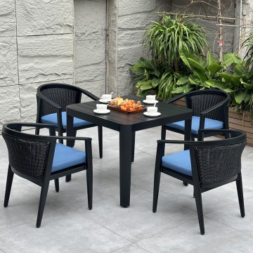 black square 4 person metal outdoor dining table