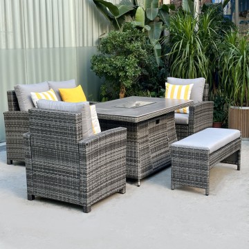Rattan Woven Fire Pit outdoor dining table