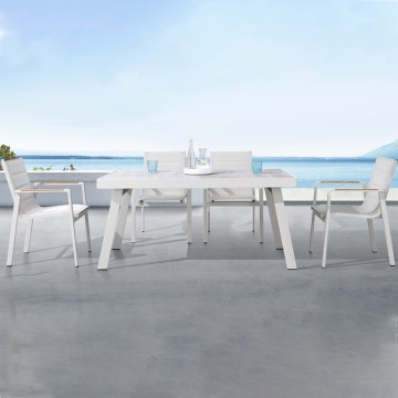 white metal outdoor dining table for 6