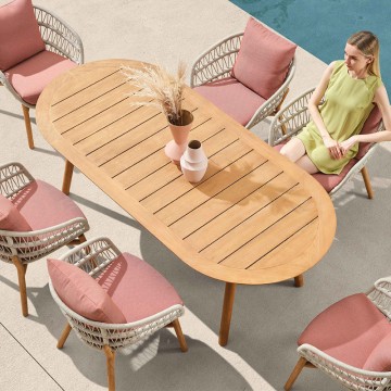 narrow oval patio outdoor wood dining table set