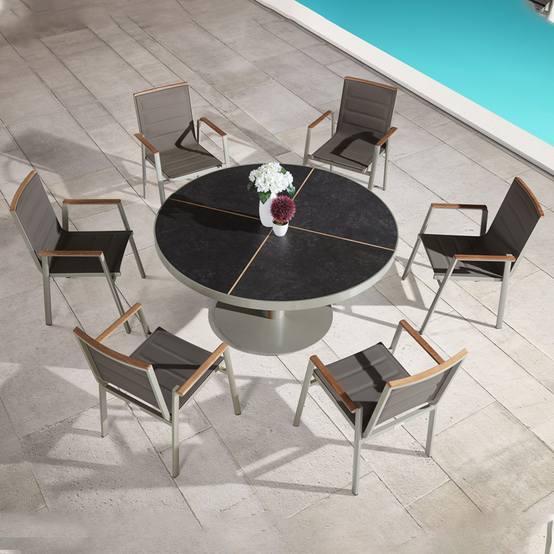 black metal patio round outdoor dining table