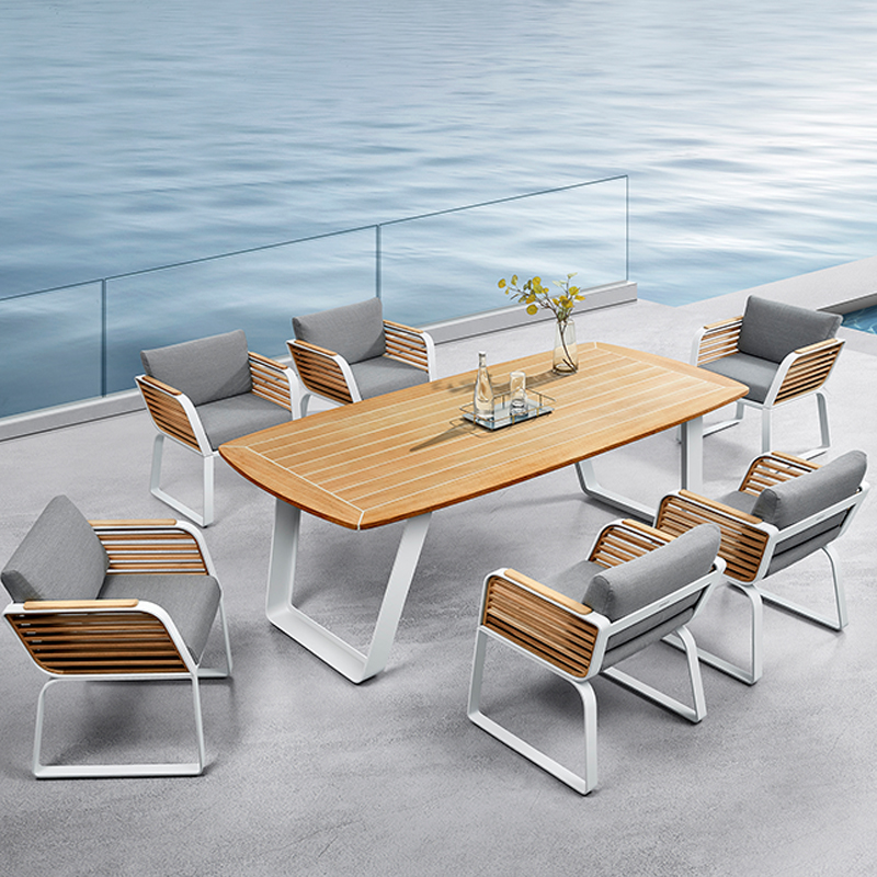 new design metal outdoor teak wooden table and chairs