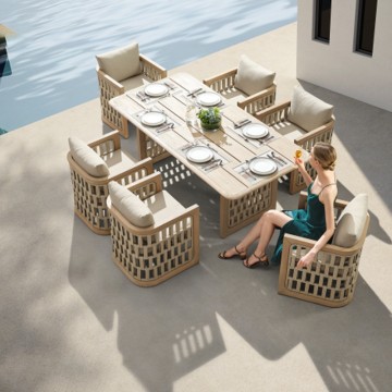 modern teak patio outdoor dining table set for 6