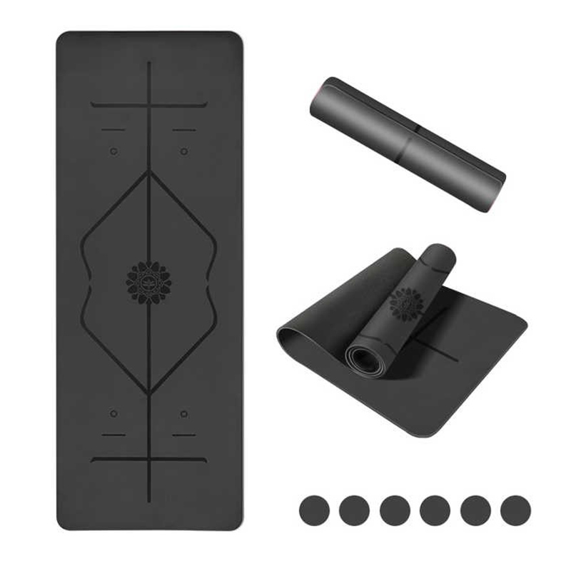 PU Yoga Mat - Non Slip Natural Rubber Base  With Alignment Lines