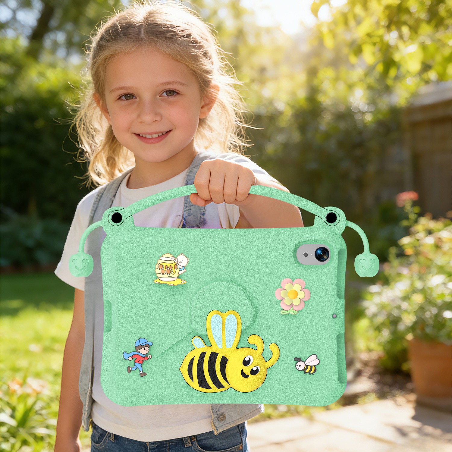 Cartoon iPad Tablet Protective Case for Children light cyan