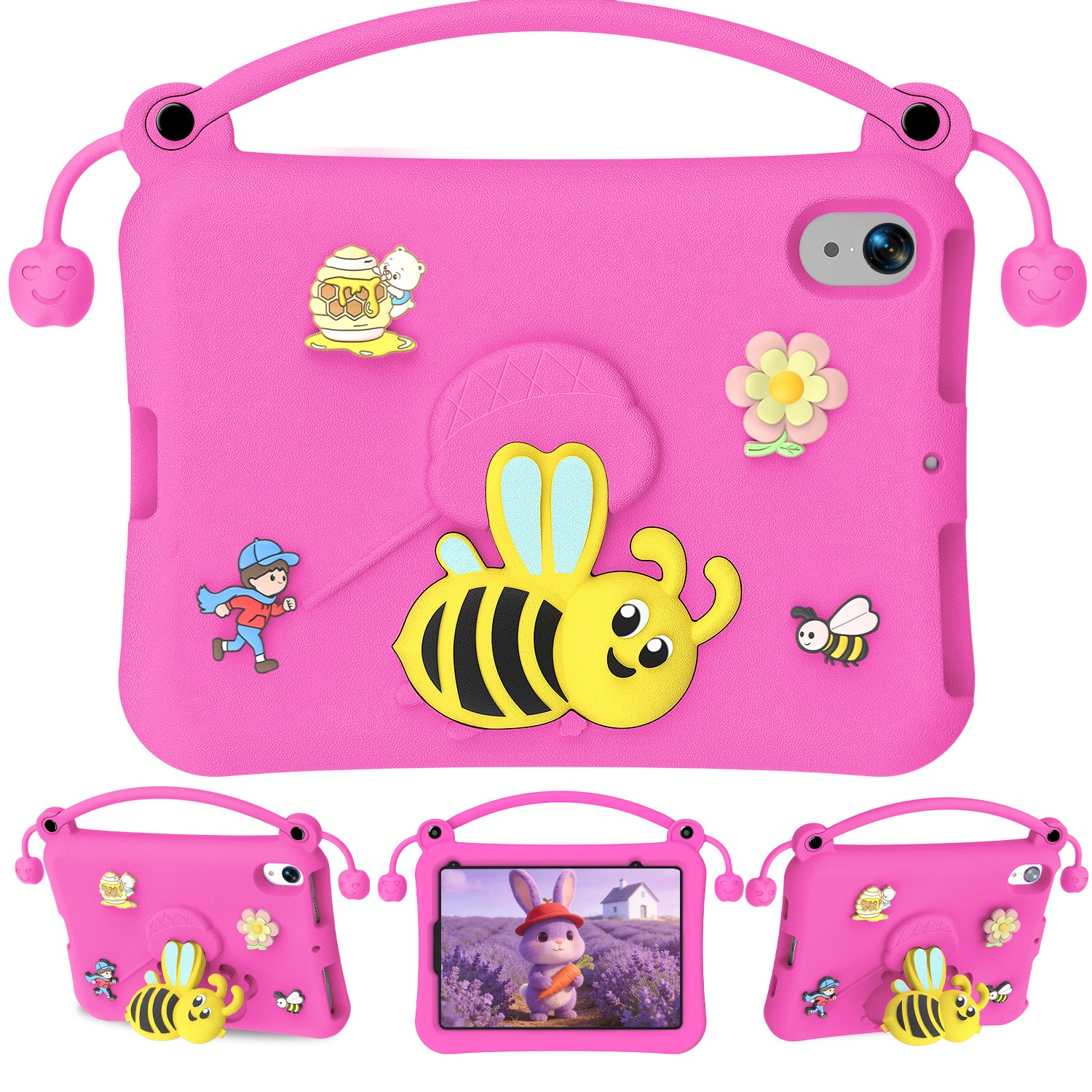Cartoon iPad Tablet Protective Case for Children rose red