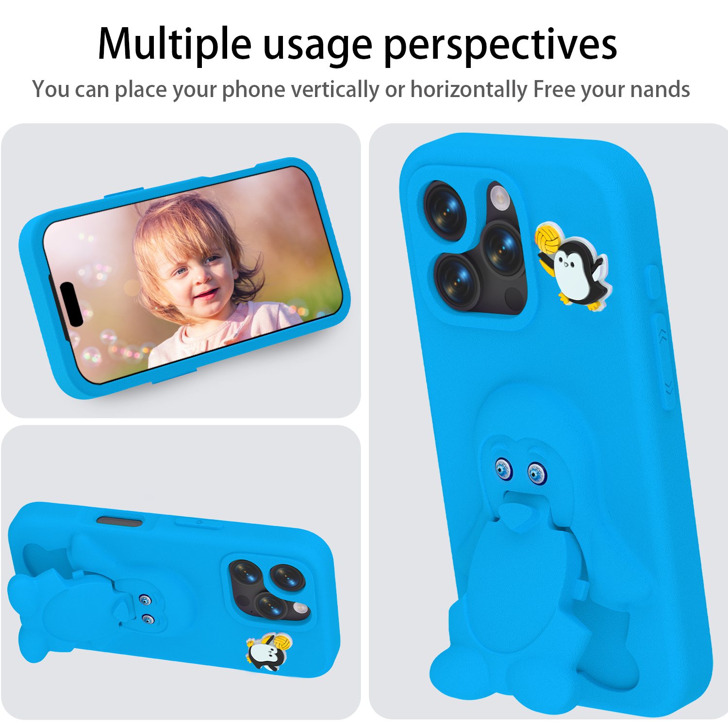 Cute Penguin-Shaped Phone Case blue (4)