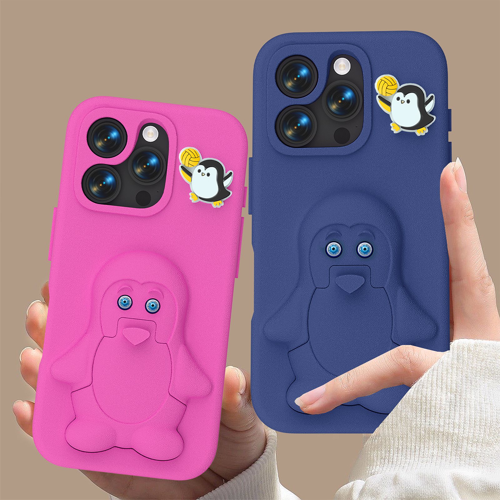 Cute Penguin-Shaped Phone Case rose red (8)