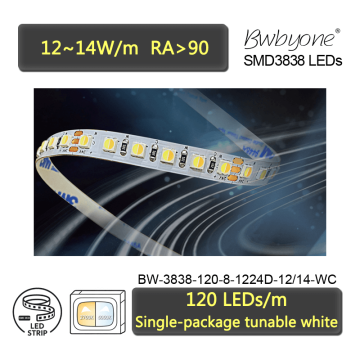 Integrated Dual White LED Strip with 3838 LEDs 8mm PCB High CRI Tunable Configuration