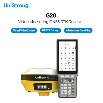 Récepteur GNSS RTK vidéo UniStrong G20, inclinomètre IMU, implantation visuelle AR à double caméra, constellation complète, anti-interférences, autonomie de 16 heures, IP68, pour levés cadastraux et d'ingénierie.