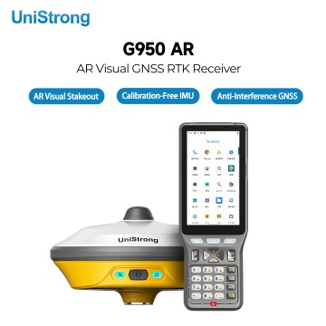 Récepteur GNSS RTK UniStrong G950 AR/eRTK10, implantation en réalité virtuelle AR, levés d'inclinaison IMU, constellation complète, protection anti-interférences Cygnus, continuité Starlink et SBAS, indice de protection IP67 pour le cadastre