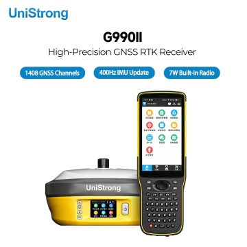 Kit GNSS RTK Unistrong G990II/E800, récepteur G990II + contrôleur de terrain E800, puce Tianqin II 1100 canaux, radio UHF intégrée 7 W, centrale inertielle 400 Hz, inclinabilité 60°, indice de protection IP68, système RTK pour levés miniers