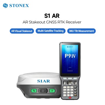 Récepteur GNSS RTK Stonex S1 AR, 1408 canaux multi-constellation, levé topographique avec inclinaison IMU ±60°, piquetage AR double extrémité, poids plume de 380 g, connectivité cellulaire 4G, étanchéité IP67