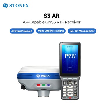 Odbiornik GNSS RTK Stonex S3 AR, wizualny tyczenie AR, pomiar nachylenia IMU, śledzenie pełnej konstelacji, radio UHF i sieć 4G, IP67, geodezyjny odbiornik GNSS do celów katastralnych, układu dróg i topografii