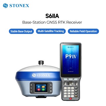 Récepteur de station de base GNSS RTK Stonex S6IIA, émetteur-récepteur radio intégré de 7 W, portée jusqu'à 10 km, alerte de déplacement de la liaison de base, écran tactile, étanchéité IP68, récepteur de base GNSS pour levés topographiques à distance.