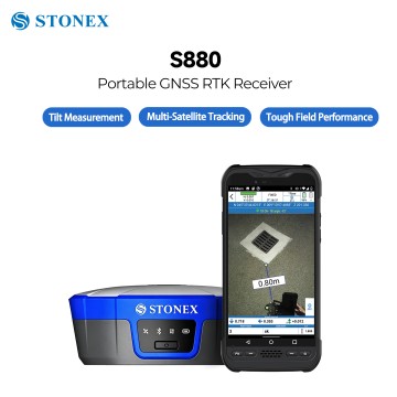 Récepteur GNSS RTK Stonex S880, 1408 canaux multi-constellation, levé topographique avec inclinabilité IMU ±60°, radio UHF et 4G intégrées, équipement de topographie robuste IP68
