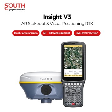 SOUTH Insight V3 GNSS RTK Receiver, 1698‑Channel 5th‑Gen IMU Tilt Survey RTK with Dual‑Camera AR Stakeout & Farlink 2.0 Radio