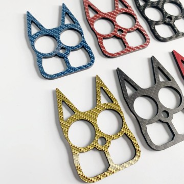 Carbon Fiber Doberman Shape Self-Defense Keychain Two Finger Knuckle Safety Ring