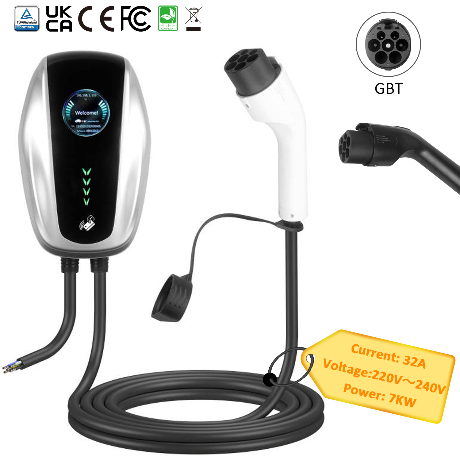 Высокопроизводительное зарядное устройство GB/T Wallbox EV Charger - 7KW Plug & Play Charging Solution
