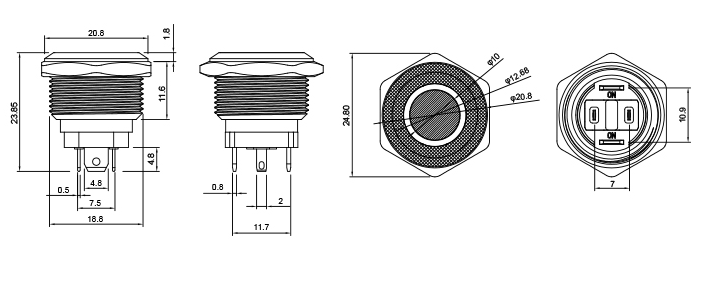 20A Push Button Switch Drawing