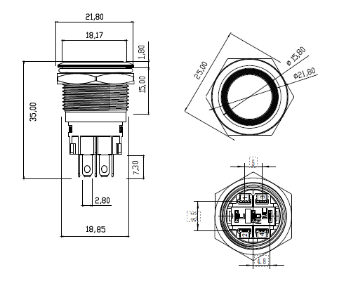 LED Illuminated Push Button Drawing