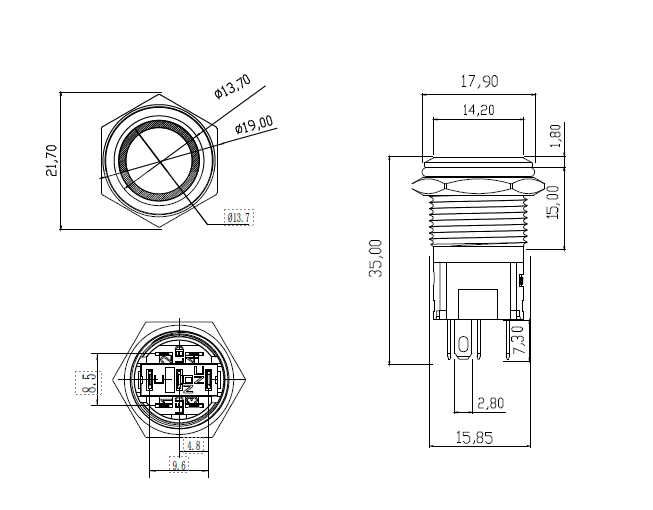 Panel Mount Push Button Drawing
