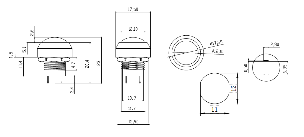 Push Buttons Plastic Drawing