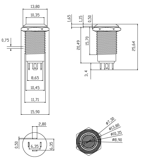 Stainless Steel Push Button Drawing