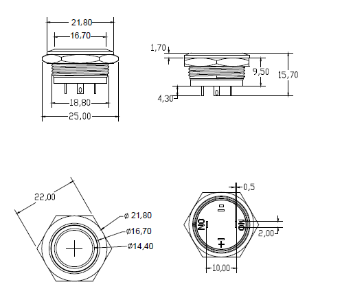 Micro Switch Push Button drawing