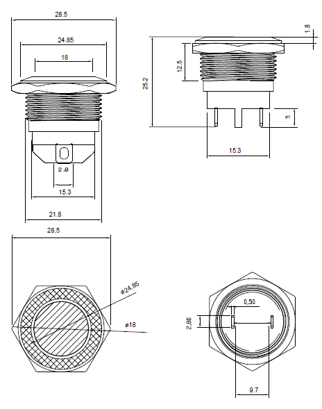 Schéma d'un interrupteur à bouton-poussoir de 22 mm