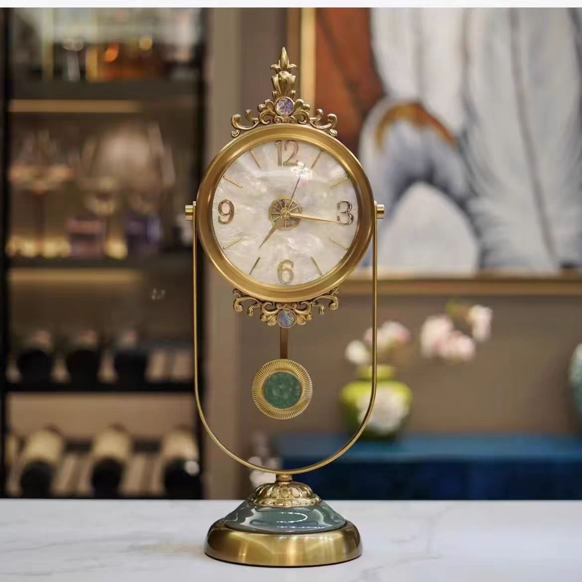 Vintage Gold Plated sea shell iron Table Clock