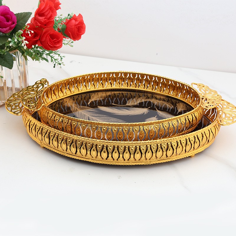 Elegant Gold Iron Metal Mirror Tray