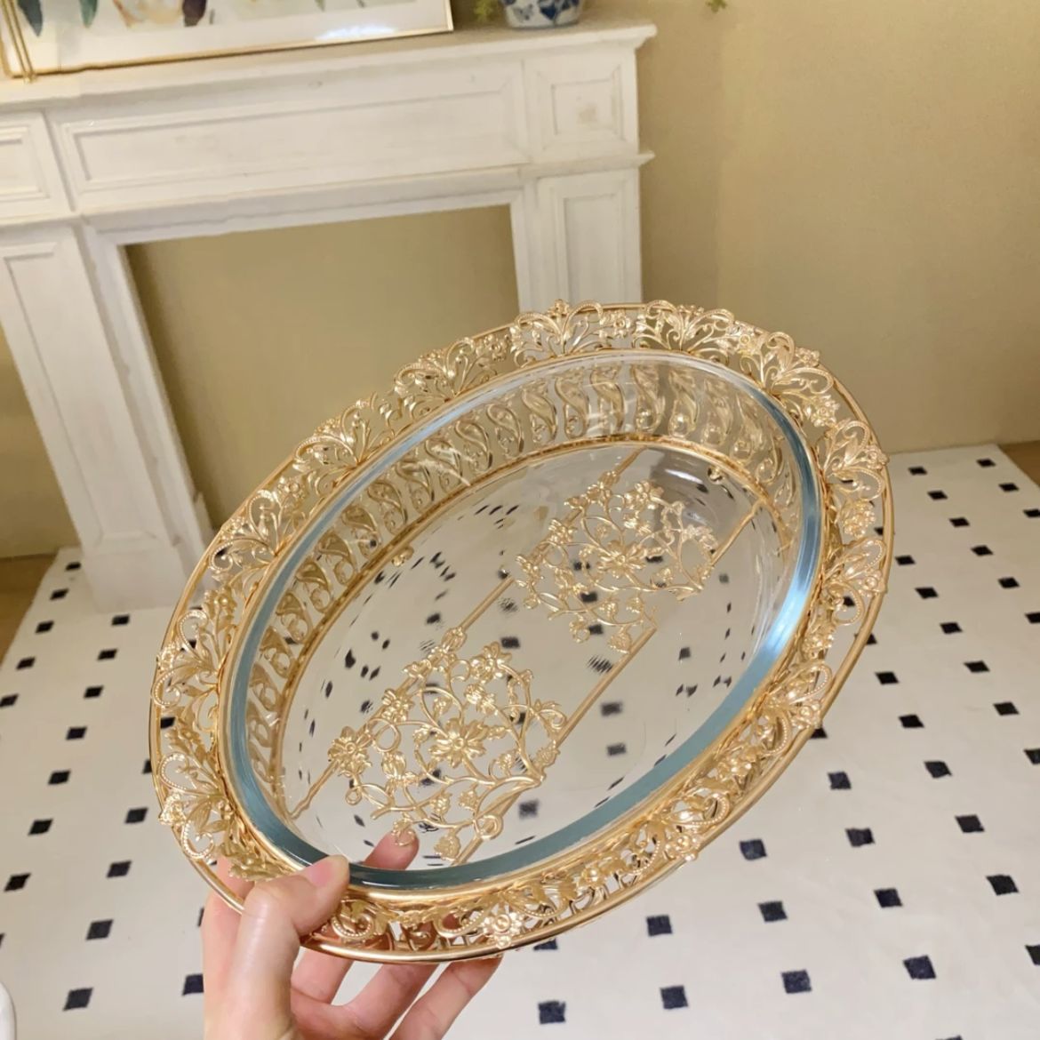 European Gold Glass Dessert Plate