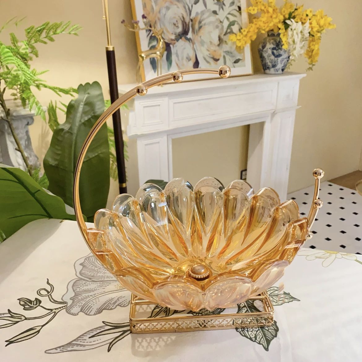 Sophisticated Metal Glass Fruit Plate