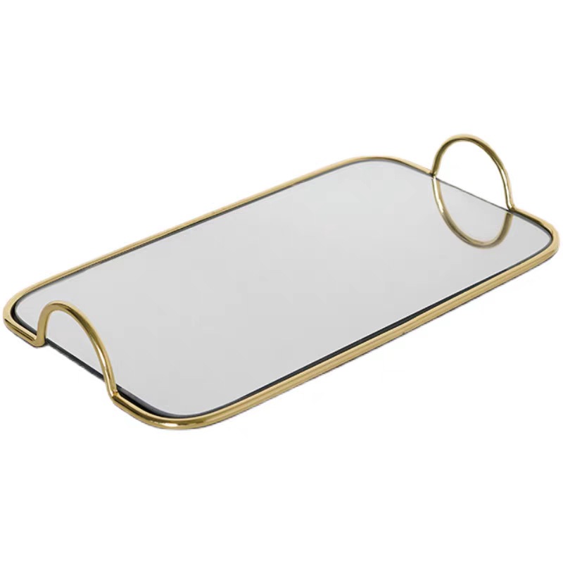 Nordic Gold-Rimmed Mirror Glass Tray