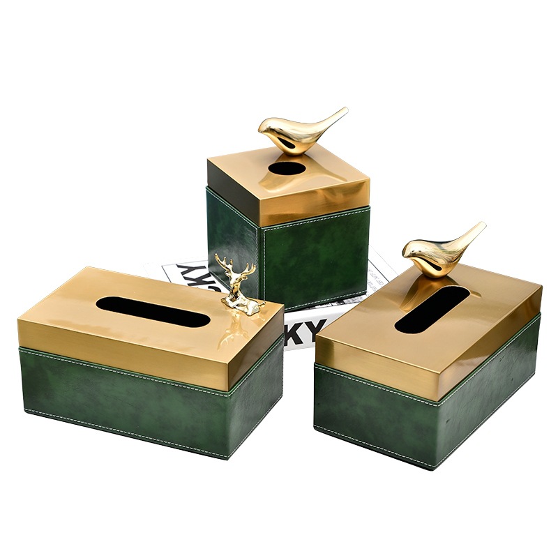 Luxury American Living Room Leather Tissue Box