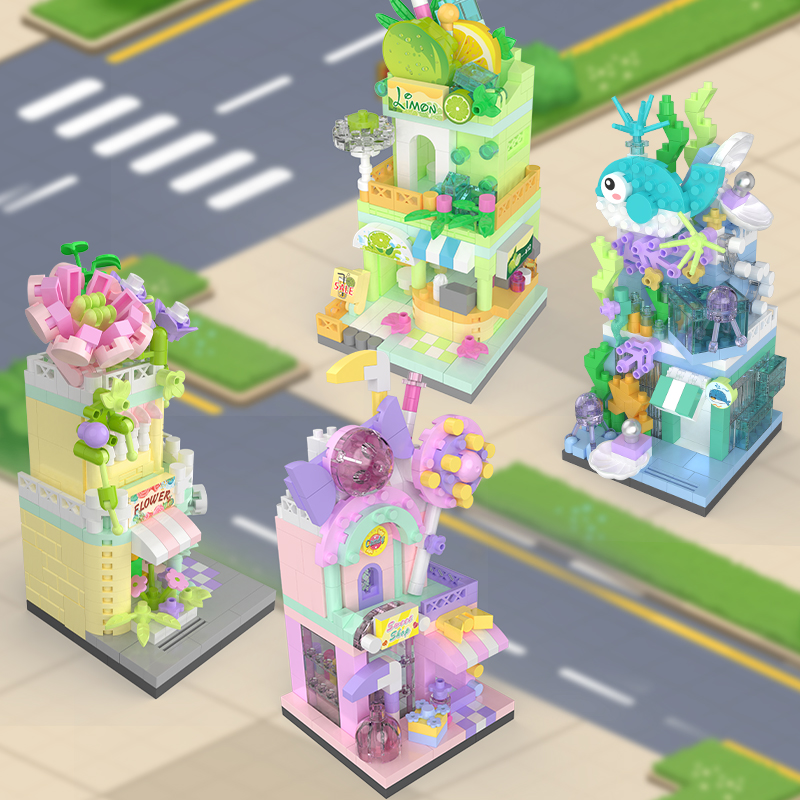 Yuxin YX870 Green Lemon Tea Love of Lavender Street Scene Series Micro-particle Building Blocks, Children's Educational Toys