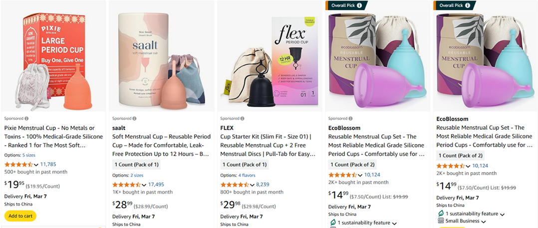 Copes menstruals més venudes a Amazon: característiques clau i informació sobre la fabricació