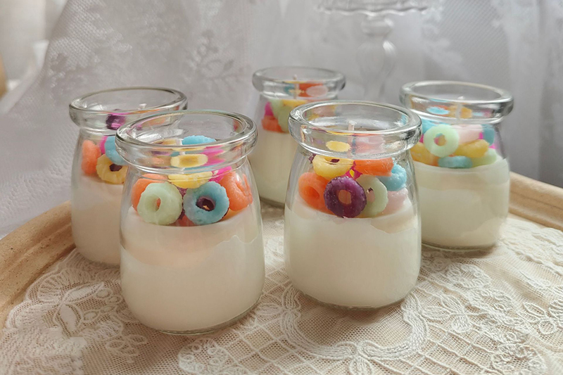 Novelty Pudding bottle Cute cereal circle soy wax scented candle